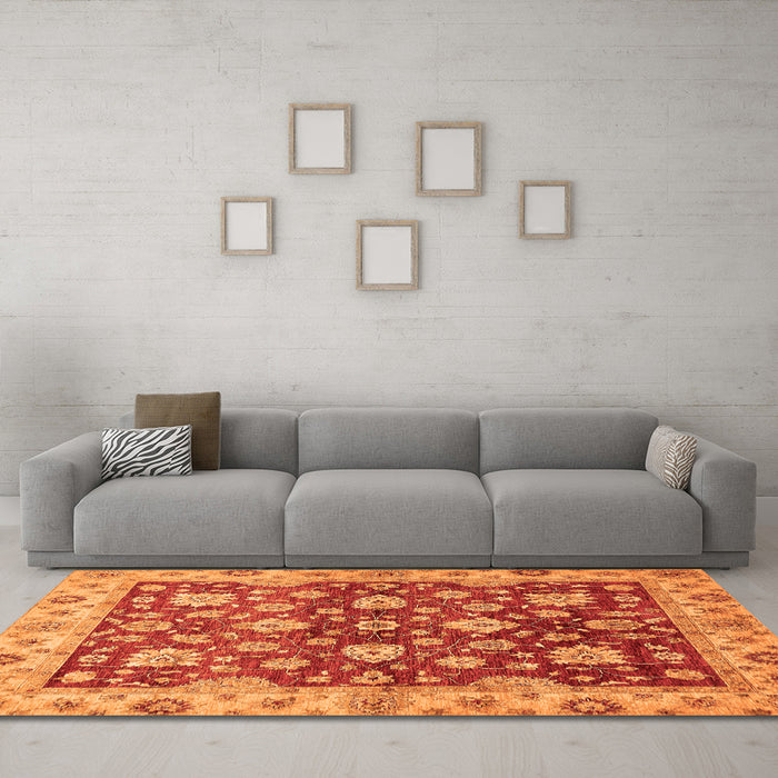 Machine Washable Oriental Orange Traditional Area Rugs in a Living Room, wshabs445org