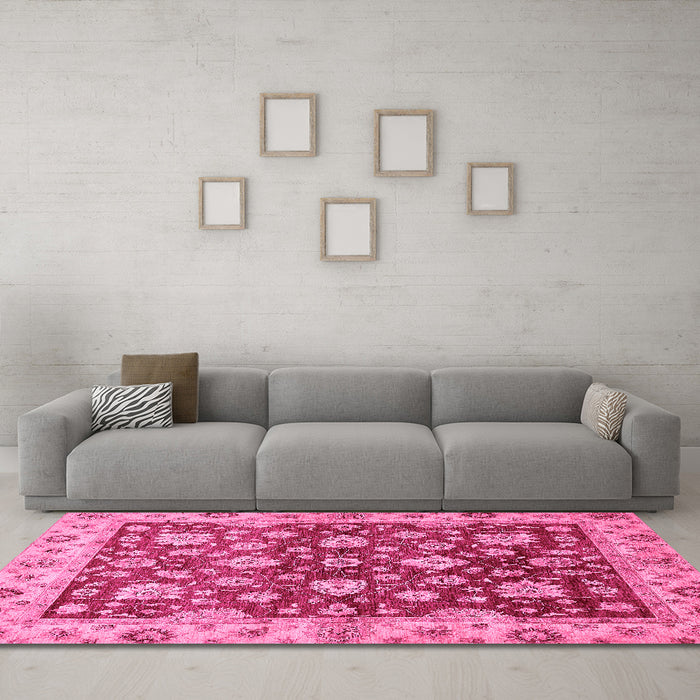 Machine Washable Oriental Pink Traditional Rug in a Living Room, wshabs445pnk