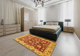 Abstract Orange Oriental Rug in a Bedroom, abs445
