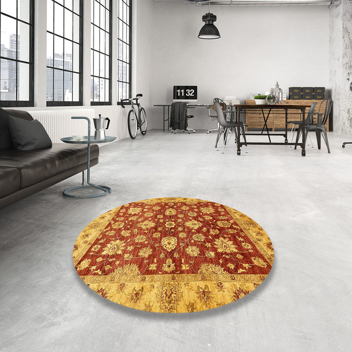 Round Machine Washable Abstract Orange Rug in a Office, wshabs445