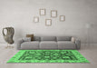 Machine Washable Oriental Emerald Green Traditional Area Rugs in a Living Room,, wshabs445emgrn