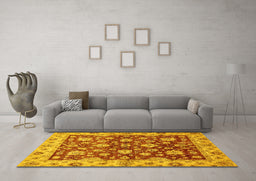 Machine Washable Oriental Yellow Traditional Rug in a Living Room, wshabs445yw