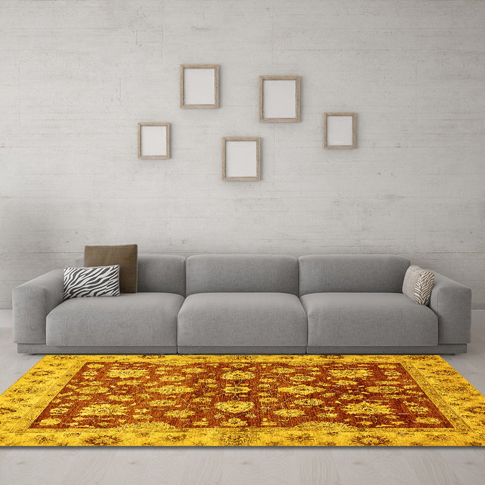 Machine Washable Oriental Yellow Traditional Rug in a Living Room, wshabs445yw
