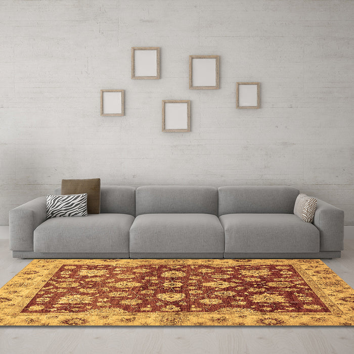 Machine Washable Oriental Brown Traditional Rug in a Living Room,, wshabs445brn