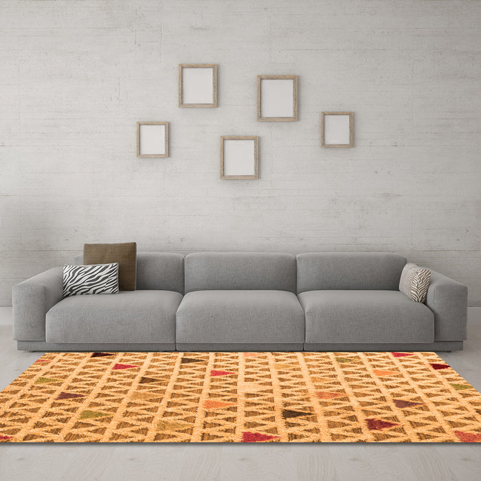 Machine Washable Abstract Orange Modern Area Rugs in a Living Room, wshabs4460org