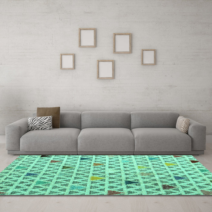 Machine Washable Abstract Turquoise Modern Area Rugs in a Living Room,, wshabs4460turq