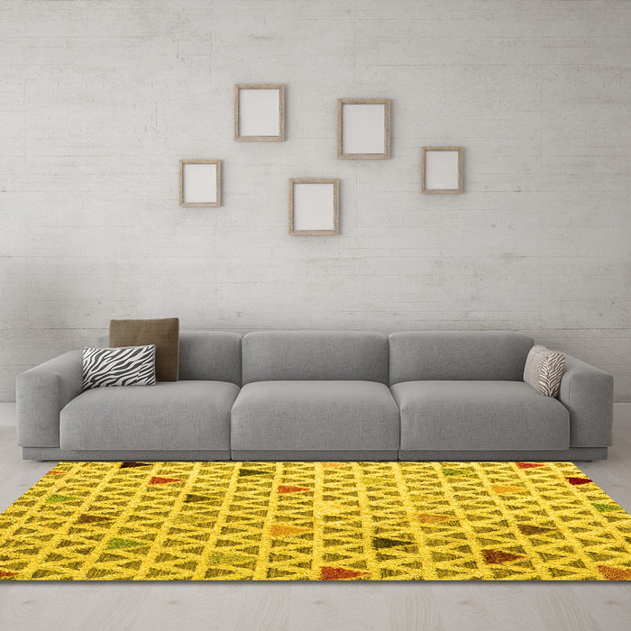 Machine Washable Abstract Yellow Modern Rug in a Living Room, wshabs4460yw