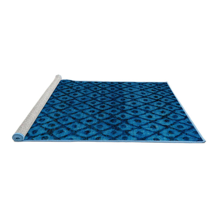 Sideview of Machine Washable Abstract Neon Blue Rug, wshabs4461