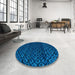 Round Machine Washable Abstract Neon Blue Rug in a Office, wshabs4461