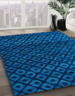 Machine Washable Abstract Neon Blue Rug in a Family Room, wshabs4461