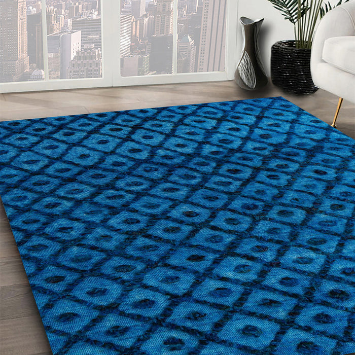 Machine Washable Abstract Neon Blue Rug in a Family Room, wshabs4461