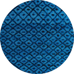 Round Machine Washable Abstract Neon Blue Rug, wshabs4461