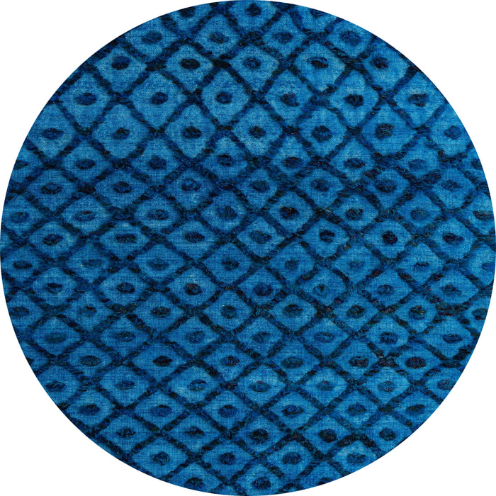Round Machine Washable Abstract Neon Blue Rug, wshabs4461
