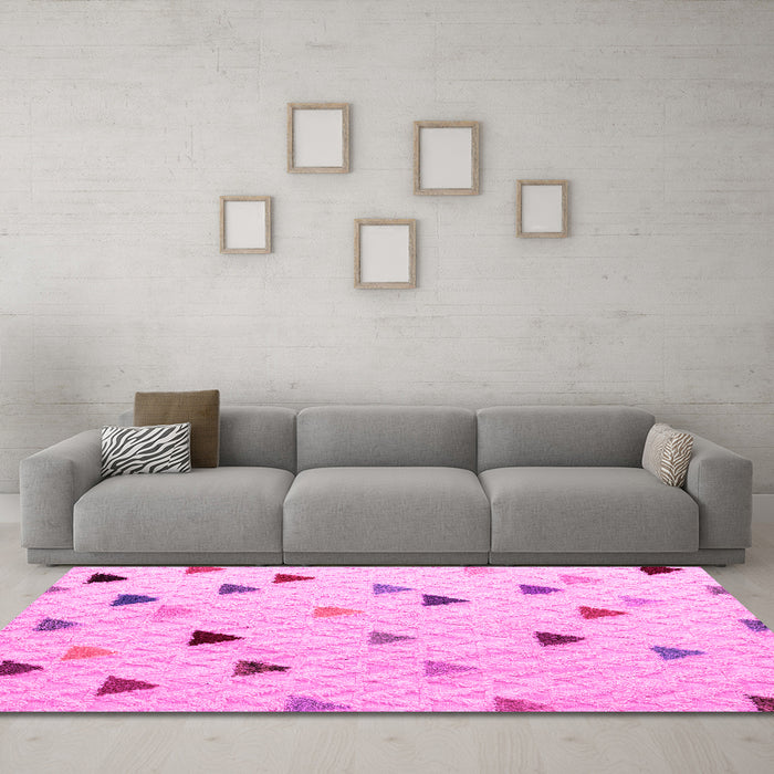 Machine Washable Solid Pink Modern Rug in a Living Room, wshabs4462pnk