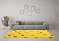 Machine Washable Solid Yellow Modern Rug, wshabs4462yw