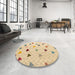 Round Machine Washable Abstract Brown Gold Rug in a Office, wshabs4462