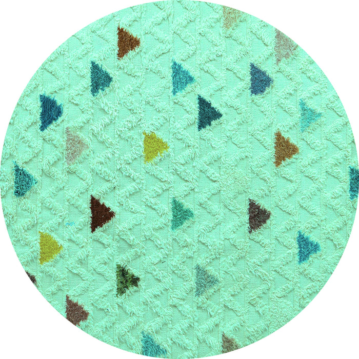 Round Machine Washable Solid Turquoise Modern Area Rugs, wshabs4462turq