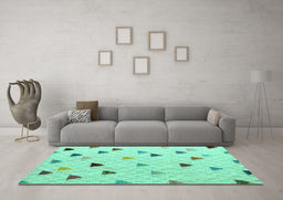 Machine Washable Solid Turquoise Modern Area Rugs in a Living Room,, wshabs4462turq