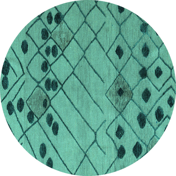 Round Machine Washable Abstract Turquoise Modern Area Rugs, wshabs4463turq