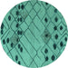 Round Machine Washable Abstract Turquoise Modern Area Rugs, wshabs4463turq