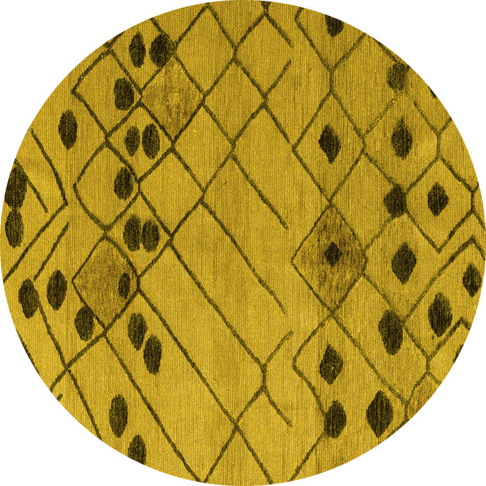 Round Machine Washable Abstract Yellow Modern Rug, wshabs4463yw