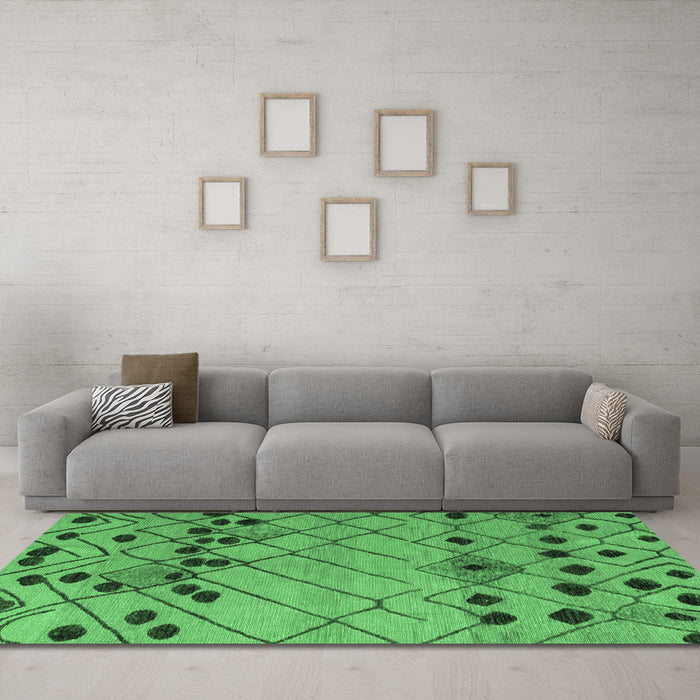 Machine Washable Abstract Emerald Green Modern Area Rugs in a Living Room,, wshabs4463emgrn