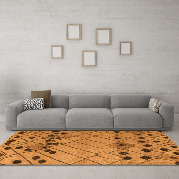 Machine Washable Abstract Orange Modern Area Rugs in a Living Room, wshabs4463org