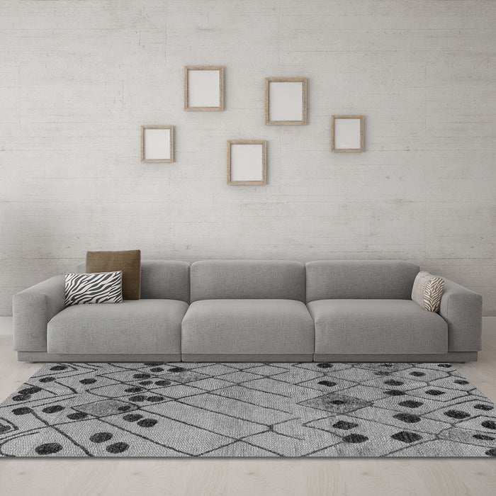 Machine Washable Abstract Gray Modern Rug in a Living Room,, wshabs4463gry