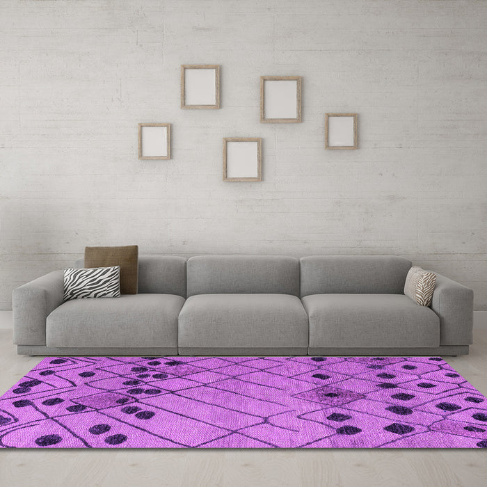 Machine Washable Abstract Purple Modern Area Rugs in a Living Room, wshabs4463pur