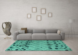 Machine Washable Abstract Turquoise Modern Area Rugs in a Living Room,, wshabs4463turq