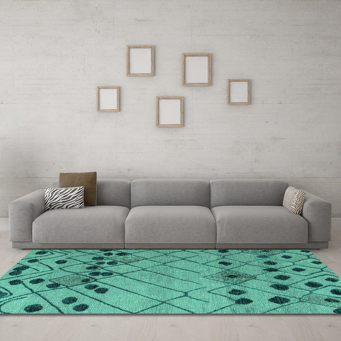 Machine Washable Abstract Turquoise Modern Area Rugs in a Living Room,, wshabs4463turq