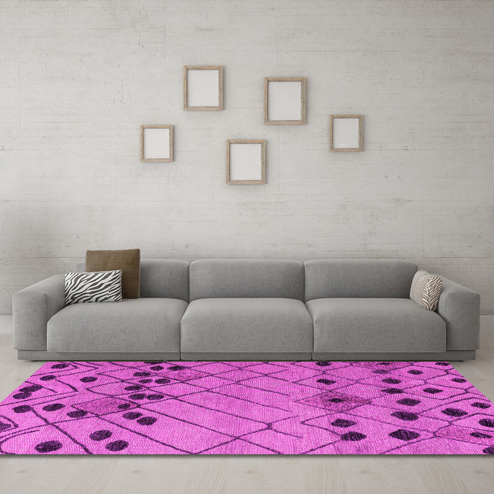Machine Washable Abstract Pink Modern Rug in a Living Room, wshabs4463pnk