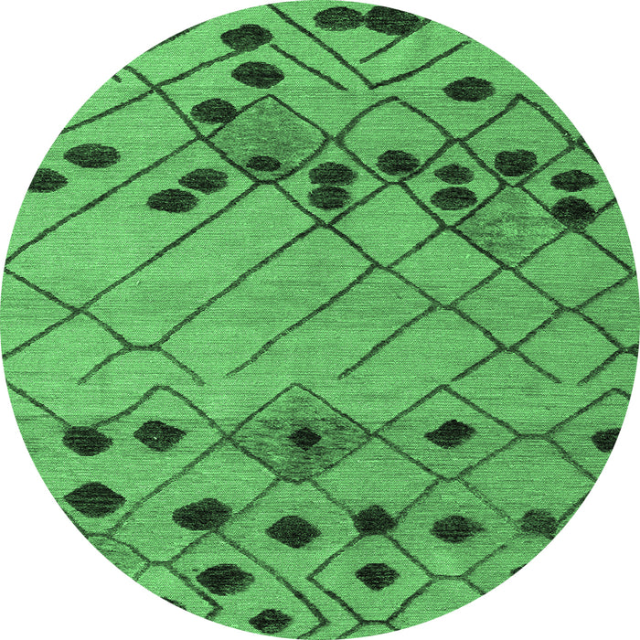 Round Machine Washable Abstract Emerald Green Modern Area Rugs, wshabs4463emgrn