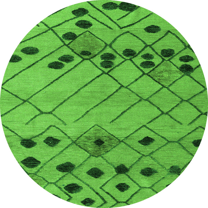 Round Machine Washable Abstract Green Modern Area Rugs, wshabs4463grn