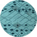 Round Machine Washable Abstract Light Blue Modern Rug, wshabs4463lblu