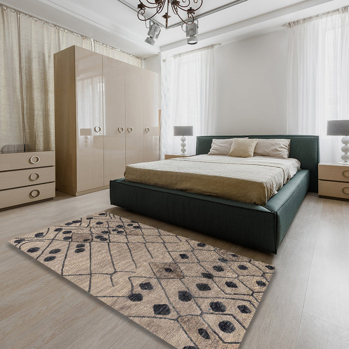 Machine Washable Abstract Coffee Brown Rug in a Bedroom, wshabs4463