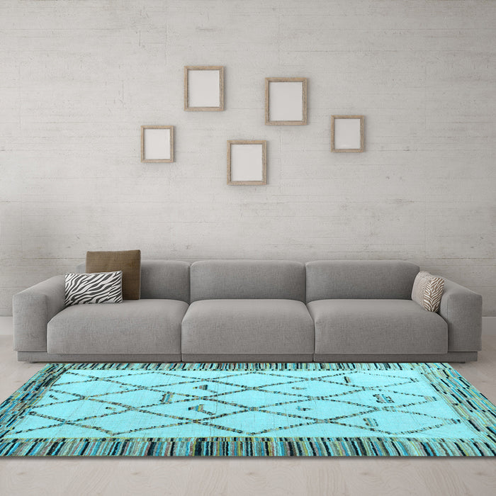 Machine Washable Solid Light Blue Modern Rug in a Living Room, wshabs4464lblu