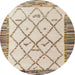 Round Machine Washable Abstract Dark Almond Brown Rug, wshabs4464