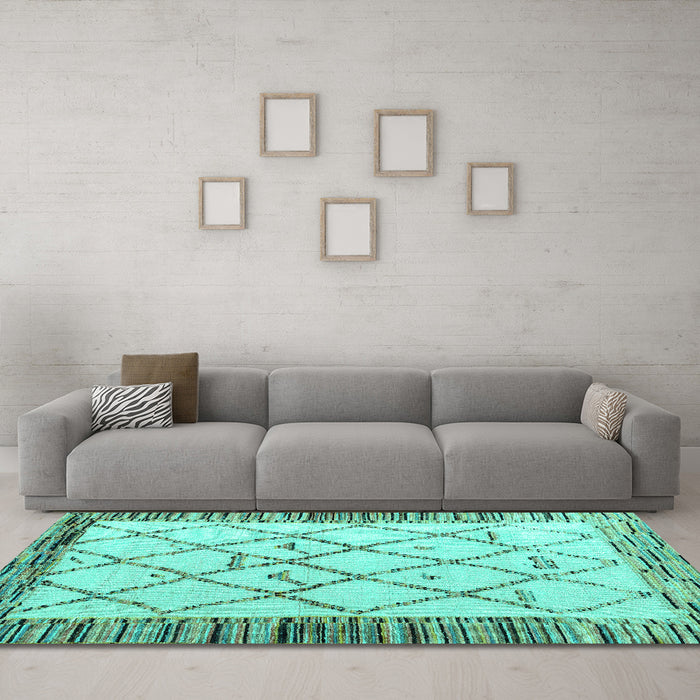 Machine Washable Solid Turquoise Modern Area Rugs in a Living Room,, wshabs4464turq