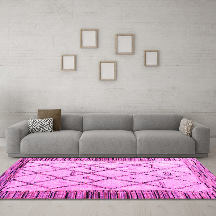 Machine Washable Solid Pink Modern Rug in a Living Room, wshabs4464pnk