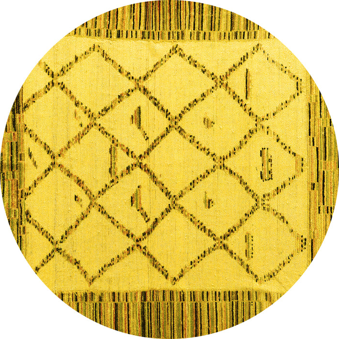 Round Machine Washable Solid Yellow Modern Rug, wshabs4464yw