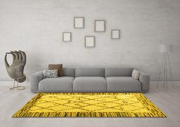 Machine Washable Solid Yellow Modern Rug in a Living Room, wshabs4464yw