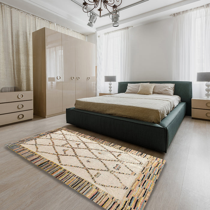 Abstract Dark Almond Brown Solid Rug in a Bedroom, abs4464