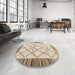 Round Abstract Dark Almond Brown Solid Rug in a Office, abs4464