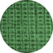 Round Machine Washable Abstract Emerald Green Modern Area Rugs, wshabs4465emgrn