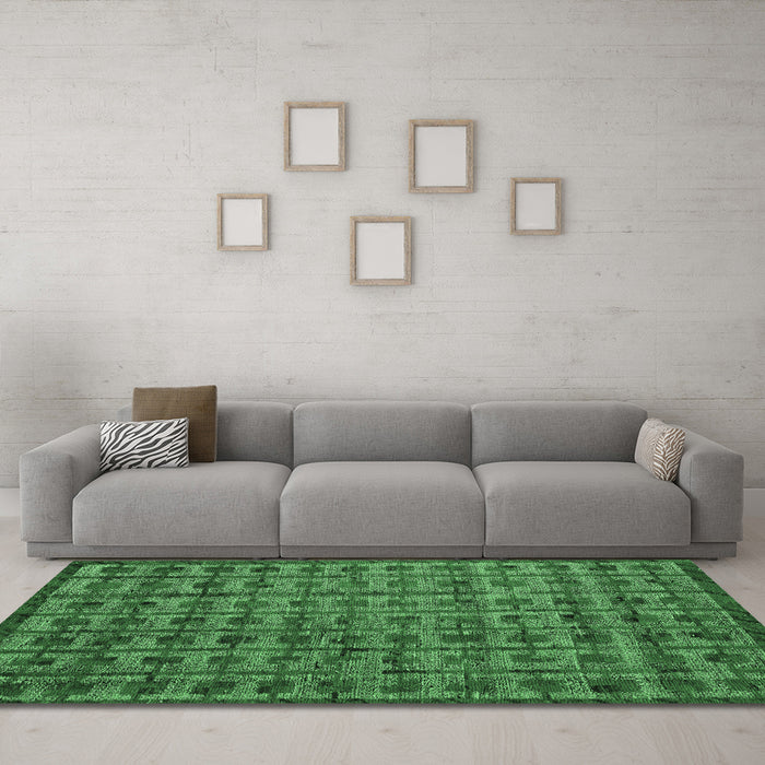 Machine Washable Abstract Emerald Green Modern Area Rugs in a Living Room,, wshabs4465emgrn