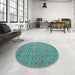 Round Machine Washable Abstract Medium Turquoise Green Rug in a Office, wshabs4466