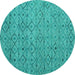 Round Abstract Turquoise Modern Rug, abs4466turq