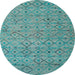 Round Abstract Turquoise Green Modern Rug, abs4466