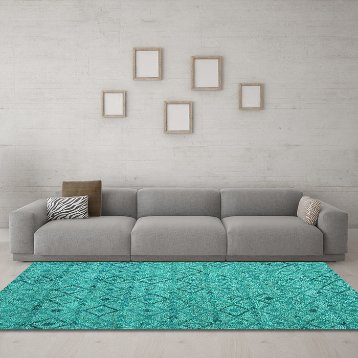 Machine Washable Abstract Turquoise Modern Area Rugs in a Living Room,, wshabs4466turq